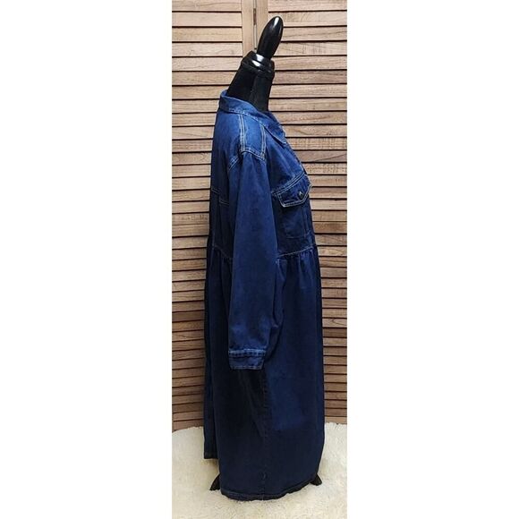 Carole Little Plus 18 Denim Button-Up Jean Modest Dress Maxi Full Bottom Dress - Picture 3 of 7